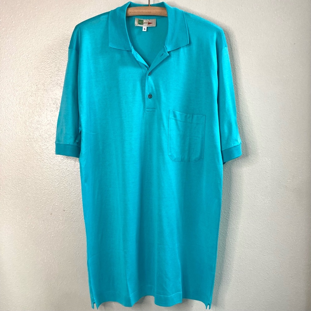 Mens Kampi Italy Vintage Cotton Polo Shirt In Aqua Size Large Made In Italy